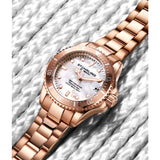 Stuhrling 3950L 5 Mother of Pearl Date Rose Tone Stainless Steel Womens Watch
