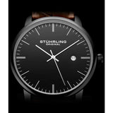 Stuhrling 3997 5 Quartz Date Brown Embossed Leather Strap Mens Watch