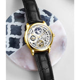 Stuhrling 3926 2 Legacy Automatic Skeleton Dual Time AM/PM Leather Mens Watch