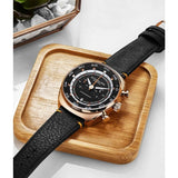 Stuhrling 1000 03 Quartz Chronograph Tachymeter Black Leather Strap Mens Watch