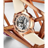 Stuhrling 3982 5 Winchester Automatic Skeleton White Leather Womens Watch