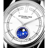 Stuhrling Original 897 01 Celestia Moon Phase Black Leather Strap Watch