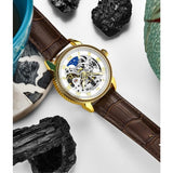 Stuhrling 3983 2 Automatic Skeleton Brown Leather Strap Mens Watch