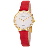 Akribos XXIV AK882BUR Diamond Markers Red Leather Strap Goldtone Womens Watch