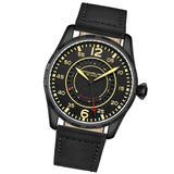 Stuhrling 4002 6 Aviator Quartz Black Leather Strap Black Dial Mens Watch