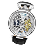 Stuhrling 3920 1  Legacy Automatic Skeleton Dual Time Black Leather Mens Watch