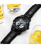 Stuhrling 3964L 3 Automatic Skeleton Black Leather Strap Mens Watch