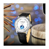 Stuhrling Original 897 01 Celestia Moon Phase Black Leather Strap Watch
