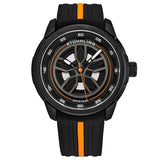 Stuhrling Original 984 05 Aviator Quartz Black Orange Silicone Strap Mens Watch