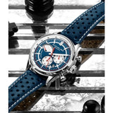 Stuhrling Original 934 02 Tachymeter Date Quartz Blue Leather Mens Watch