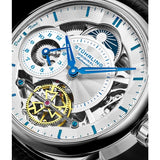 Stuhrling 943A 01 Dual Time AM PM Automatic Skeleton Black Leather Mens Watch