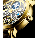 Stuhrling 371A 03 Luciano Automatic Skeleton Dual Time AM/PM Leather Mens Watch