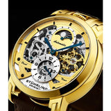 Stuhrling 906 03 Menai Automatic Skeleton Dual Time Brown Leather Mens Watch