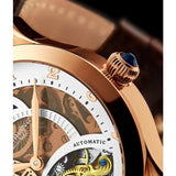 Stuhrling 925 03 Radiant Automatic Skeleton AM PM Brown Leather Mens Watch