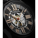 Stuhrling Original 3942 3 Automatic Skeleton Black Leather Strap Mens Watch