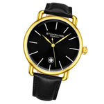 Stuhrling Original 3913 4  Quartz Date Black Leather Gold Tone Mens Watch