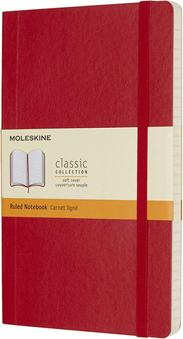 Moleskine Classic Notebook, Soft Cover, Large (5" x 8.25") Ruled/Lined, Scarlet Red, 192 pages