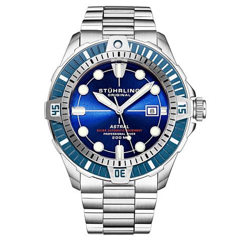 Stuhrling 1005 01 Astral  Automatic Date Blue Dial Stainless Steel Mens Watch