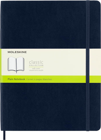 Moleskine Classic Notebook, Soft Cover, XL (7.5" x 9.5") Plain/Blank, Blue, 192 Pages