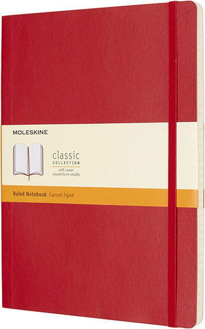 Moleskine Classic Notebook, Soft Cover, XL (7.5" x 9.5") Ruled/Lined, Scarlet Red, 192 Pages