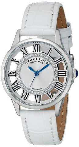Stuhrling 890L 01 Vogue  Quartz White Leather Crystal Accented Womens Watch