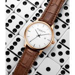 Stuhrling 3997 7 Quartz Date Brown Embossed Leather Strap Mens Watch