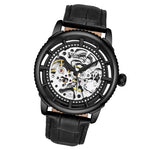 Stuhrling 3933 3 Winchester Automatic Skeleton Black Leather Strap Mens Watch