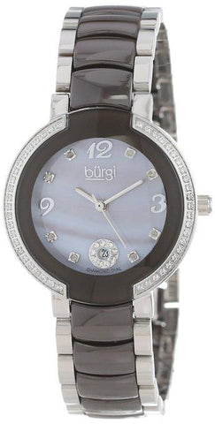 Burgi BUR072BR Mother-Of-Pearl Diamond Ceramic Bracelet Quartz Date Womens Watch