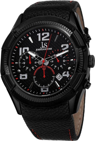 Joshua & Sons JS69RD Chronograph Date GMT Leather Strap Red Accented Mens Watch