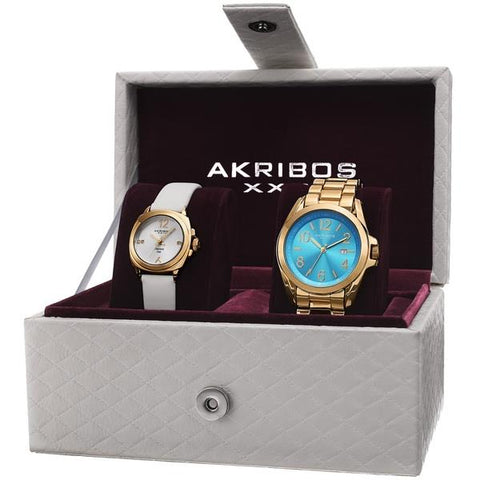 Akribos XXIV AK821YG Swiss Quartz Date Diamond Dial Goldtone Womens Watch Set