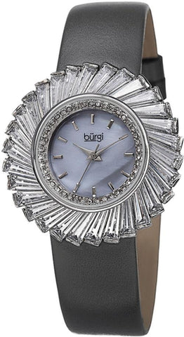 Burgi BUR114GY Fan Design Crystal Bezel MOP Dial Swiss Quartz Grey Womens Watch