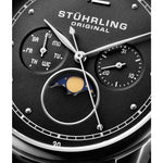 Stuhrling Original 898 02 Celestia Moon Phase Day Date Black Leather Strap Watch