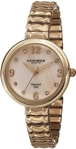 Akribos XXIV AK765YG Impeccable MOP Diamond Dial Goldtone Womens Watch