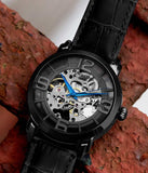 Stuhrling 3964L 3 Automatic Skeleton Black Leather Strap Mens Watch