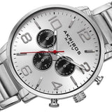 Akribos XXIV AK803SSW Quartz Day Date GMT Silver -tone Stainless Steel Mens Watch