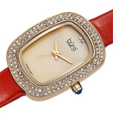 Burgi BUR111RD Swiss Quartz Crystal Bezel Red Strap Goldtone Womens Watch