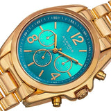 Akribos XXIV AK760YGTQ Day Date GMT Swiss Quartz Turquoise Goldtone Womens Watch