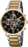 Akribos XXIV AK810TTG Chronograph GMT Black Dial Goldtone Silvertone Mens Watch