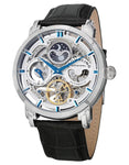 Stuhrling 371 01 Automatic Skeleton Dual Time AM/PM Indicator Leather Mens Watch