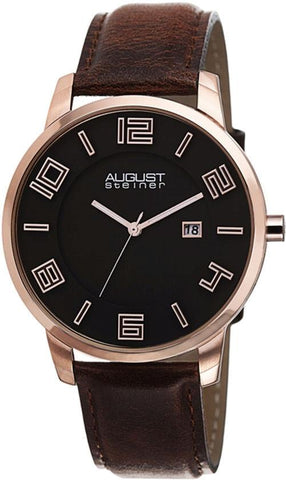 August Steiner AS8108RG Swiss Quartz Date Stainless Steel Leather Strap Mens Watch