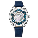 Stuhrling 995 03 Lily Mother of Pearl Crystal Accented Flower Blue Womens Watch