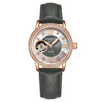 Stuhrling 3952 3 Legacy Automatic Skeleton Crystal Accented Leather Womens Watch