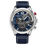 Stuhrling 908 02 Aviator Quartz Chronograph Date Blue Leather Mens Watch