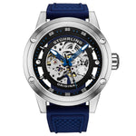 Stuhrling Original 4034 4 Automatic Skeleton Blue Rubber Strap Mens Watch