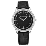 Stuhrling 3985 3 Symphony Crystal Accented Black Genuine Leather Womens Watch