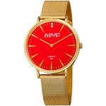 August Steiner AS8207YG Quartz Red Dial Gold-tone Mesh Strap Womens Watch