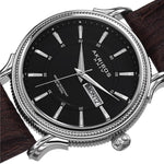 Akribos XXIV AK726BR Quartz Coin-Edge Bezel Genuine Leather Strap Mens Watch