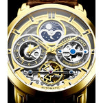 Stuhrling 371A 03 Luciano Automatic Skeleton Dual Time AM/PM Leather Mens Watch