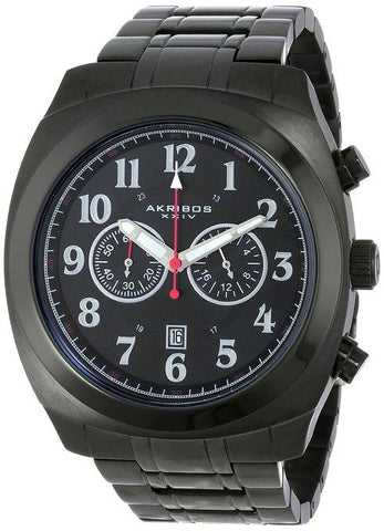 Akribos XXIV AK624BK Black Chronograph Date GMT Red Accented Mens Watch