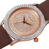 Akribos XXIV AK896BR Quartz Diamond Bezel Brown Leather Strap Womens Watch